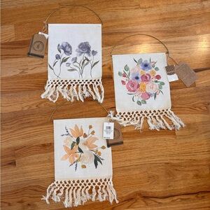 Kirkland’s Floral Macrame Fringe Wall Hanging - Neutral Canvas